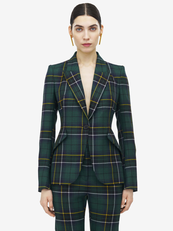 ALEXANDER MCQUEEN - Wool Tartan Peak Shoulder Jacket - Item 842110QJAFI4348